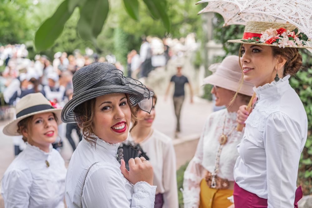 Old fashioned women talking in park