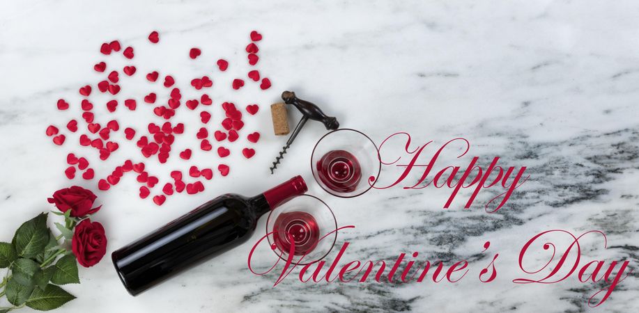 Celebrate Valentine’s with gifts on marble stone background with text message