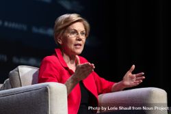 Storm Lake, Iowa, USA - March 30, 2019: Senator Elizabeth Warren speaking at Heartland Forum event bDZM85
