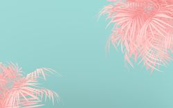 Green background with pink painted tropical leaves