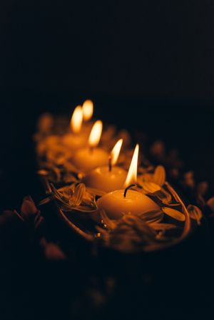 Diwali's lit diyas in dark room
