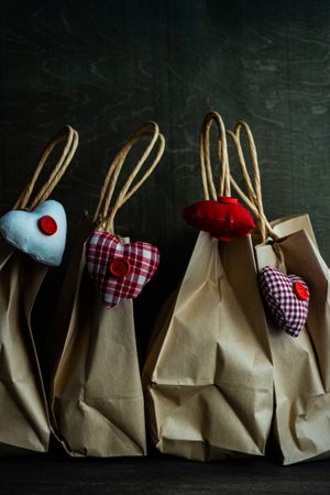 Gift bags with heart ornaments 