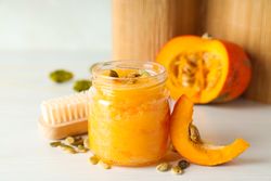 Concept of different cosmetic products, Pumpkin cosmetics