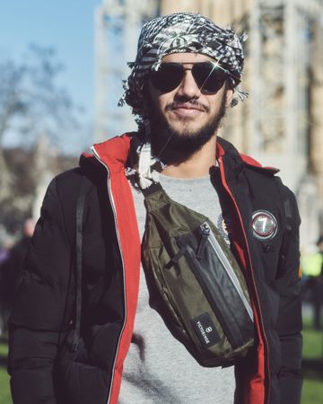 London, England, United Kingdom - March 19 2022: Man with Islamic headscarf in central London