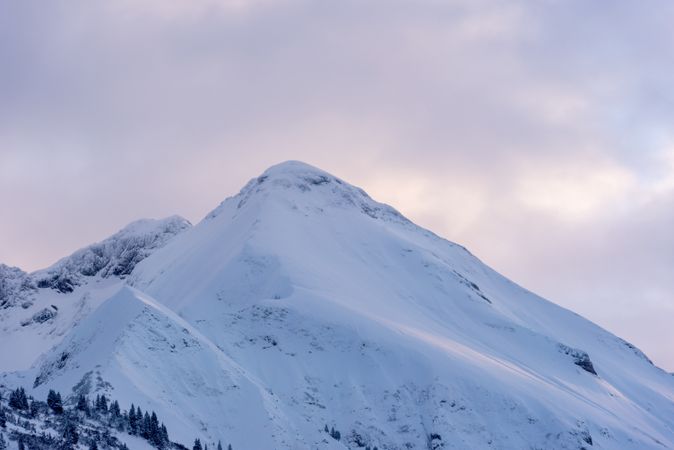Winter landscape snowy mountain peak in the morning light, in Bavaria, Germany
