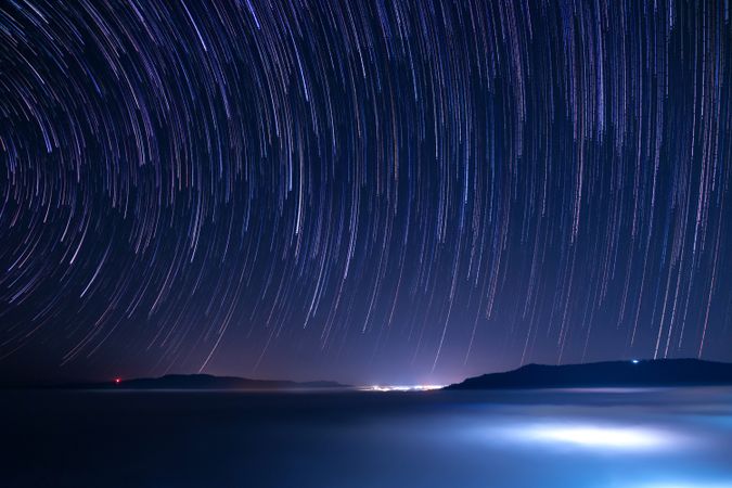 The Stars night of startails with fog at Khao Takhian Ngo View Point at Khao-kho Phetchabun,Thailand