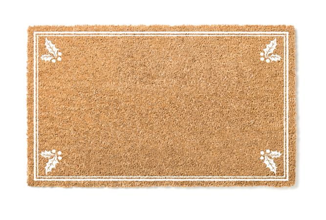 Blank Holiday Welcome Mat With Holly Isolated on Background