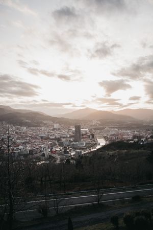 Cloudy sky over city on gray morning