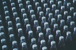 Top view of rows of drink bottles