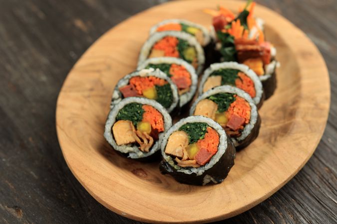 Close-up of a Plate of Kimbap, a Popular Korean dish