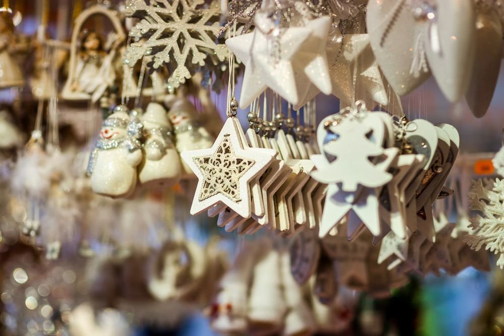 Handmade souvenirs hanging in shop