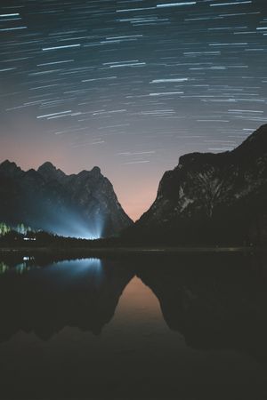 Night on lake in mountains