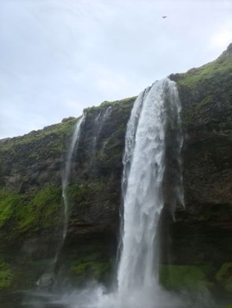Majestic icelandic waterfall cascading over cliffs