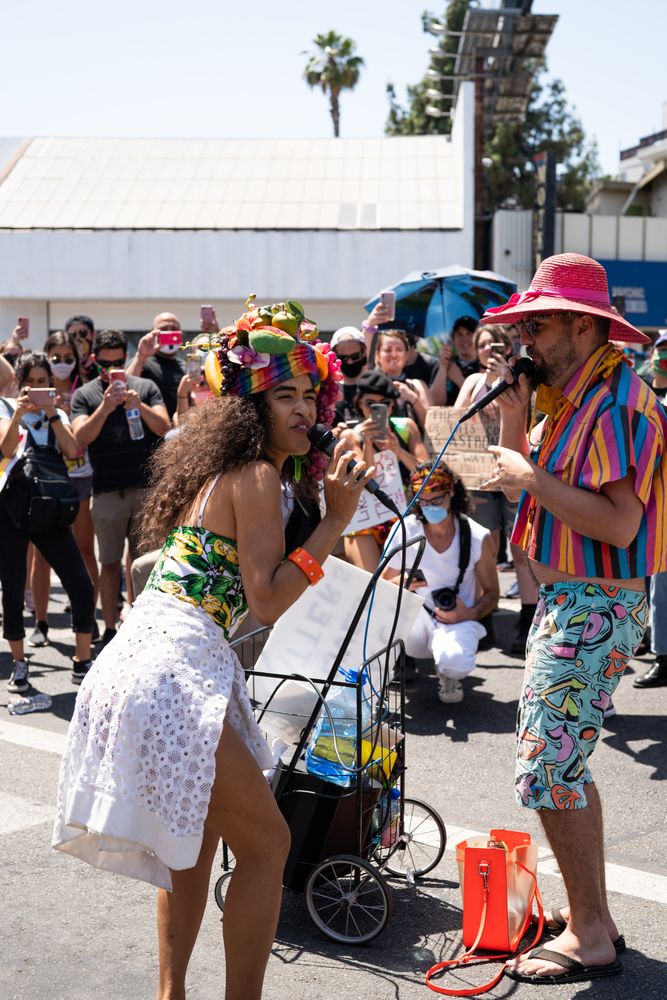 Los Angeles, CA, USA — June 14th, 2020: person singing on the street at protest