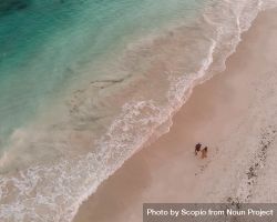 Aerial view of two people on beach 5rBW25
