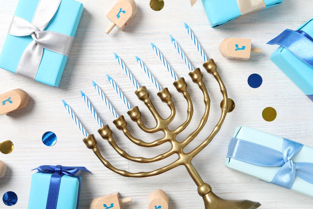 Concept of Jewish holiday, Hanukkah, top view