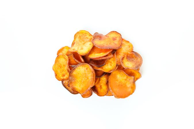 Concept of tasty food - sweet potato fries, isolated on light background