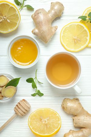 Cold treatment, healthcare concept - tea with ginger