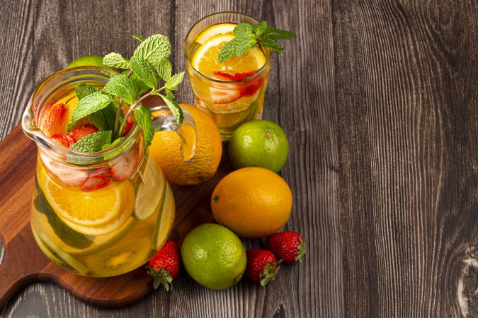 Water flavored with fresh summer fruit.