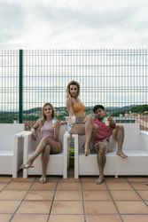 Group of friends having a pool party