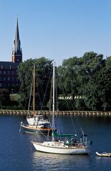 Two small boats in Old Town Alexandria, Virginia