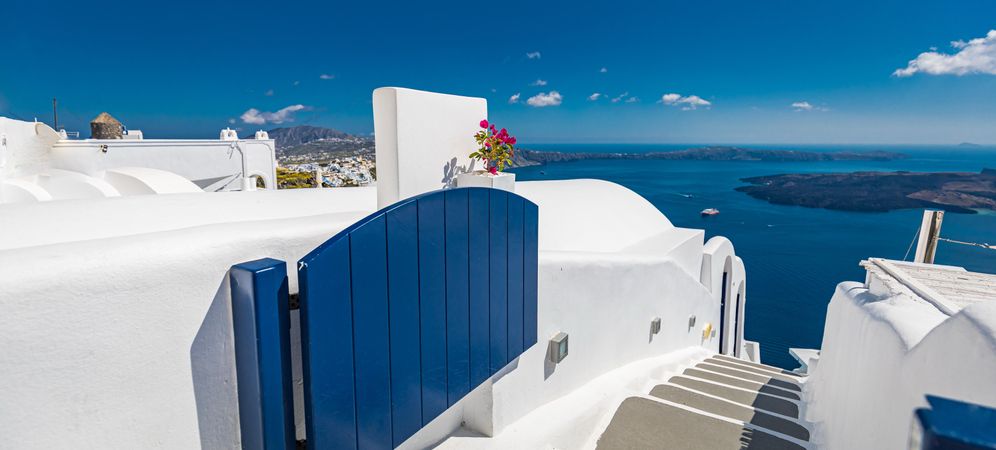 Stairs leading down to the waterfront in Santorini