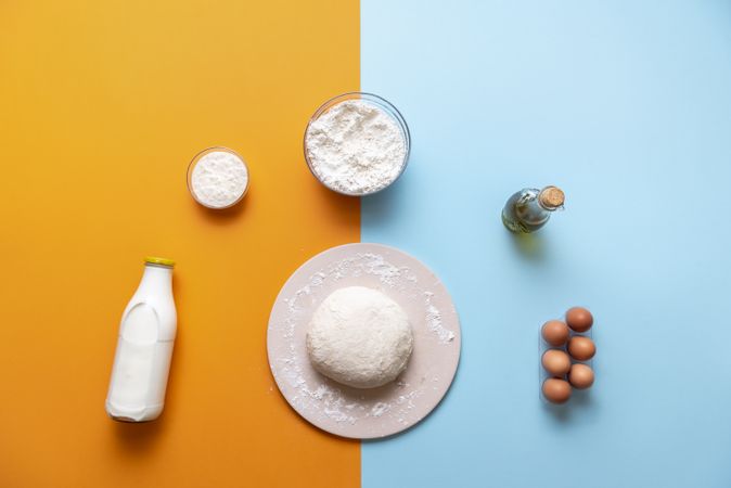 Top view of dough and bake ingredients