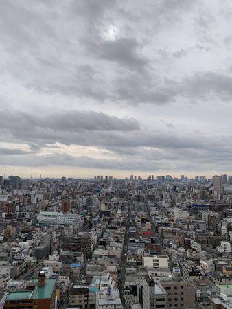 High angle view of Sumida City, Tokyo, Japan