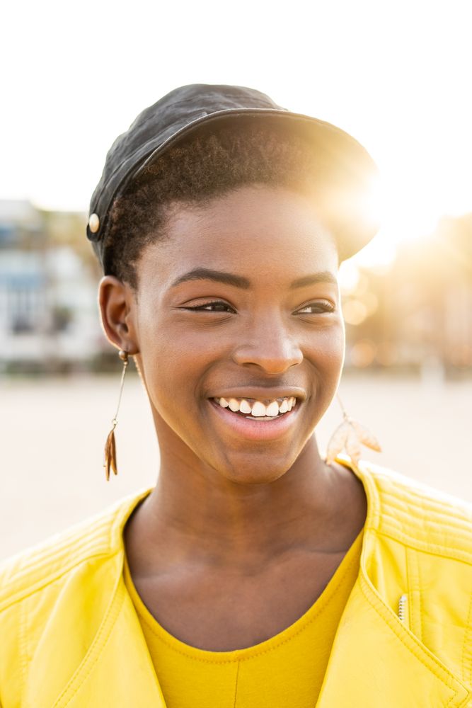 Joyful female smiling