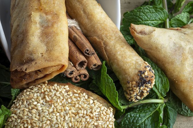 Typical Moroccan food on wooden table