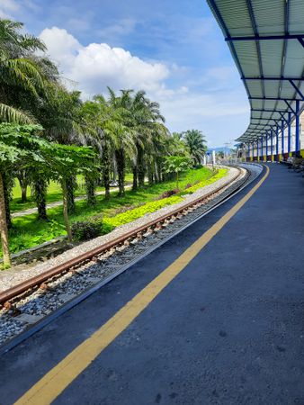 Empty train station platform in the city of Padang, Indonesia