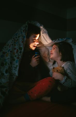 Boy telling a story to his sister