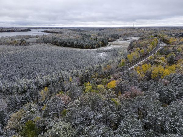 First snow and Lake Avenue from the Fire Tower at Big Sandy Lake in McGregor, Minnesota