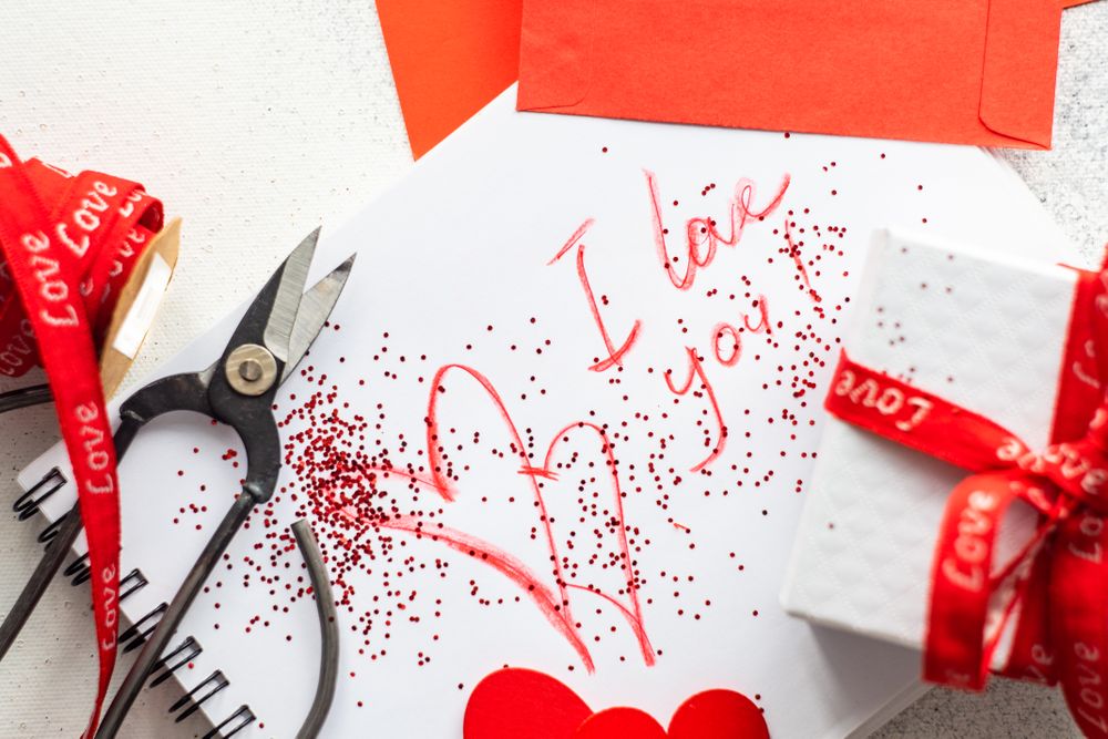 Valentine Day holiday cards and present