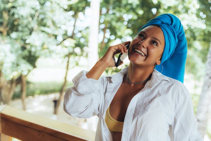 Woman with turban speaking on mobile phone