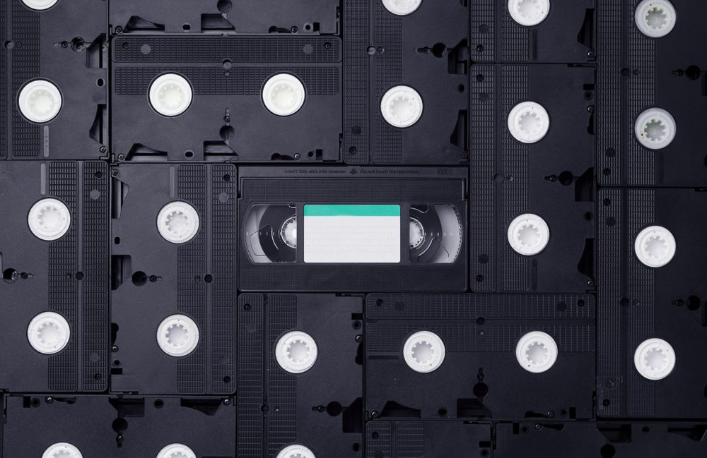 VHS Cassettes one facing opposite all others