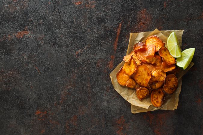 Concept of tasty food - sweet potato fries