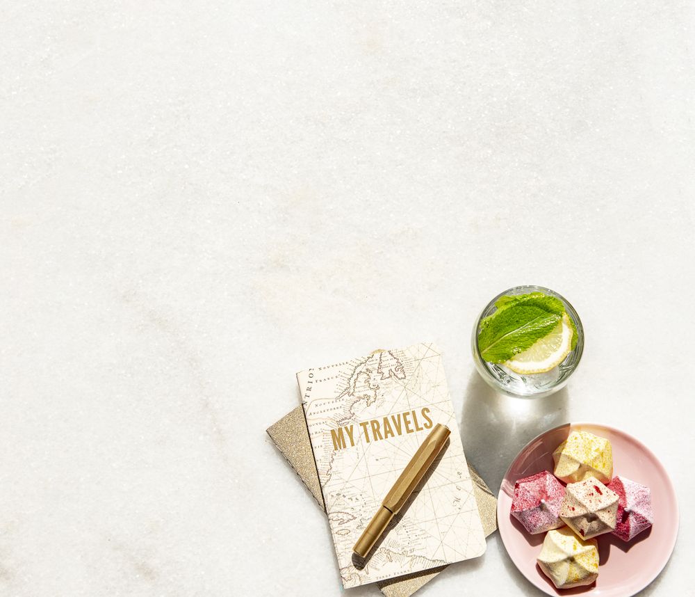 Summer office flatlay with notebooks