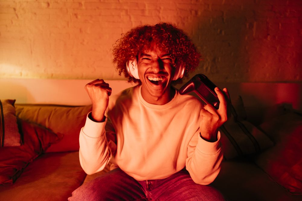 Young man playing video games
