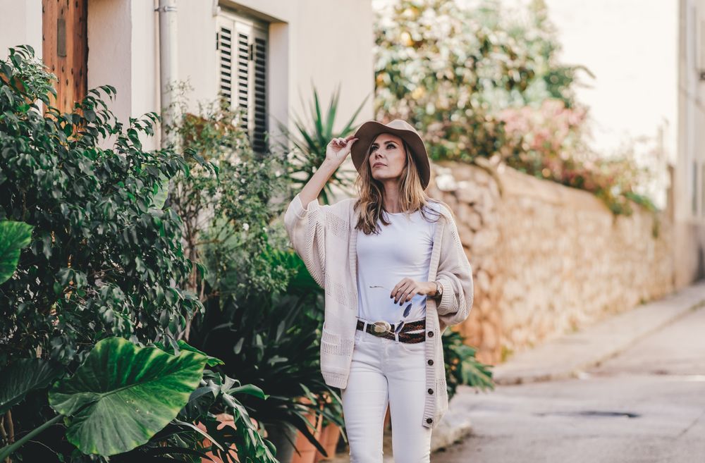 Tourist woman walking on the street