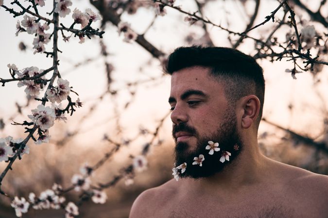 Man with flowers in beard