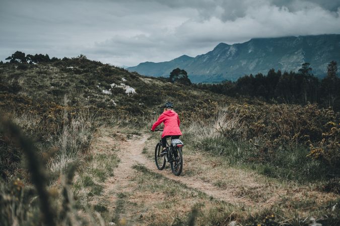 Female riding mountain bike