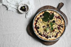 Top view of beautiful berry pie fresh in pan