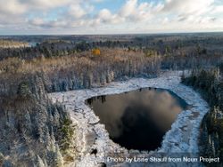 Aerial shot of snowy lake in Itasca County, Minnesota 4ZeadW
