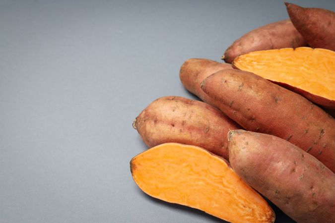 Concept of vegetables, sweet potato, space for text
