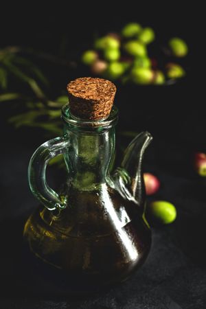 Fresh Spanish extra virgin olive oil with olives