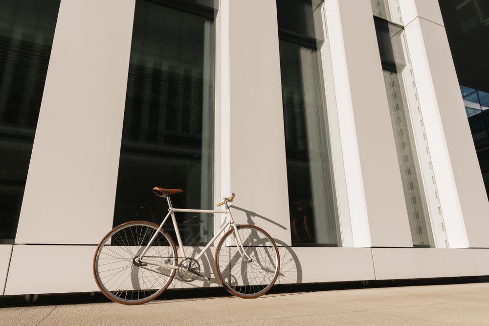Bicycle parked outside modern building