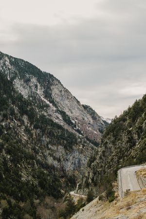 Countryside road between snow hills