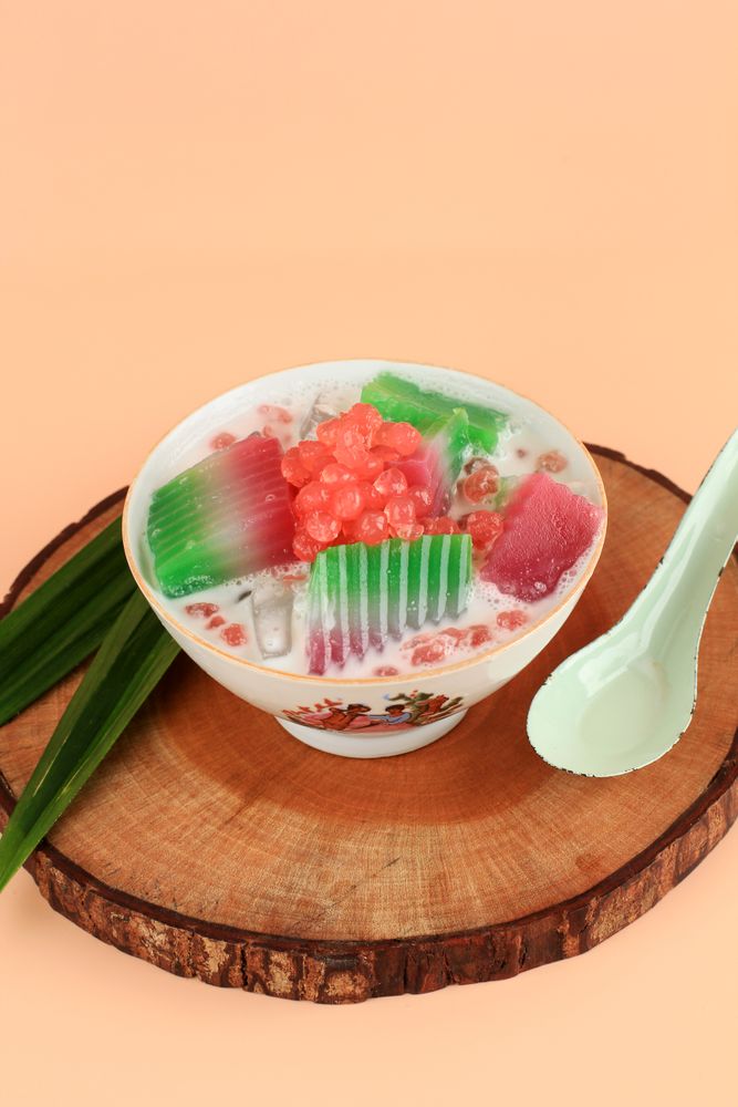 Colorful Indonesian dessert es selendang mayang with tapioca