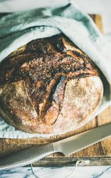 Close up of homemade warm bread out of the oven